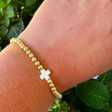 Ro Gold Bead Cross Bracelet - White