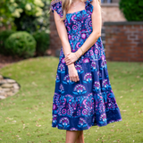 Sankaty Ruffle Sleeve Midi Dress - Navy Violet Floral