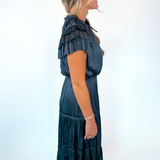 Dani Ruffle Midi Dress - Navy