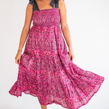 Joy Bow Blockprint Maxi Dress - Magenta Blossom