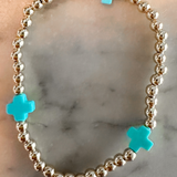 Ro Gold Bead Cross Bracelet- Turquoise