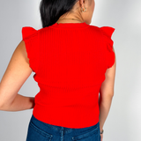 Minerva Knit Flutter Sleeve Top - Red