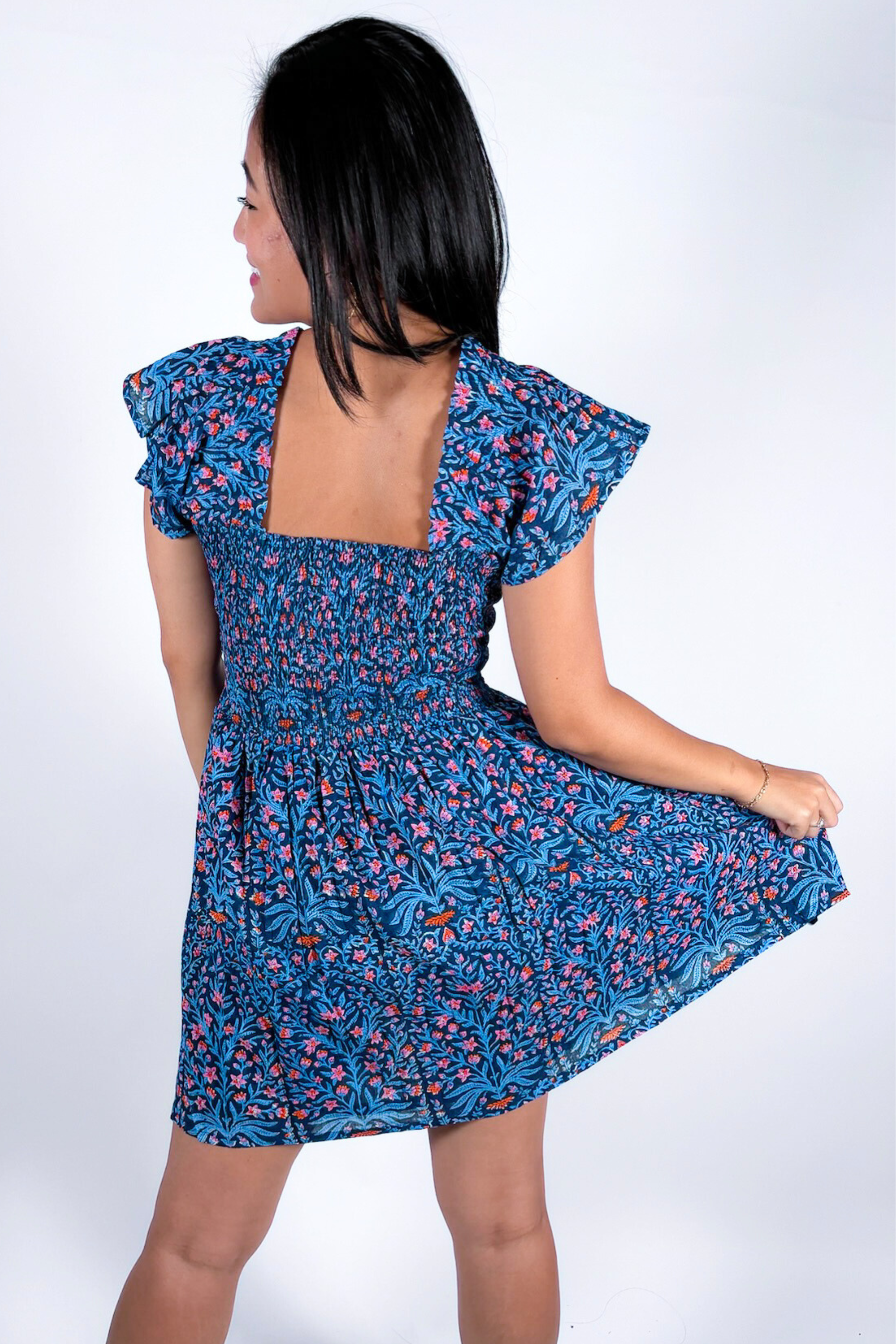 Abby Sweetheart Mini Dress - Navy Multi Blossom