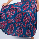 Britt Smocked Midi Skirt - Navy Magenta Big Floral