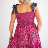 Joy Bow Blockprint Maxi Dress - Magenta Blossom