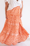 Blockprint Grace Maxi Skirt - Orange Wavy