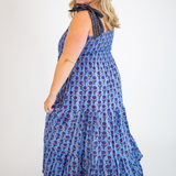 Joy Bow Blockprint Maxi Dress - Peri Purple Rose