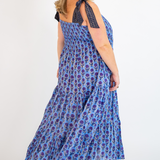 Joy Bow Blockprint Maxi Dress - Peri Purple Rose