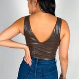 Marin Faux Leather Bodysuit - Brown