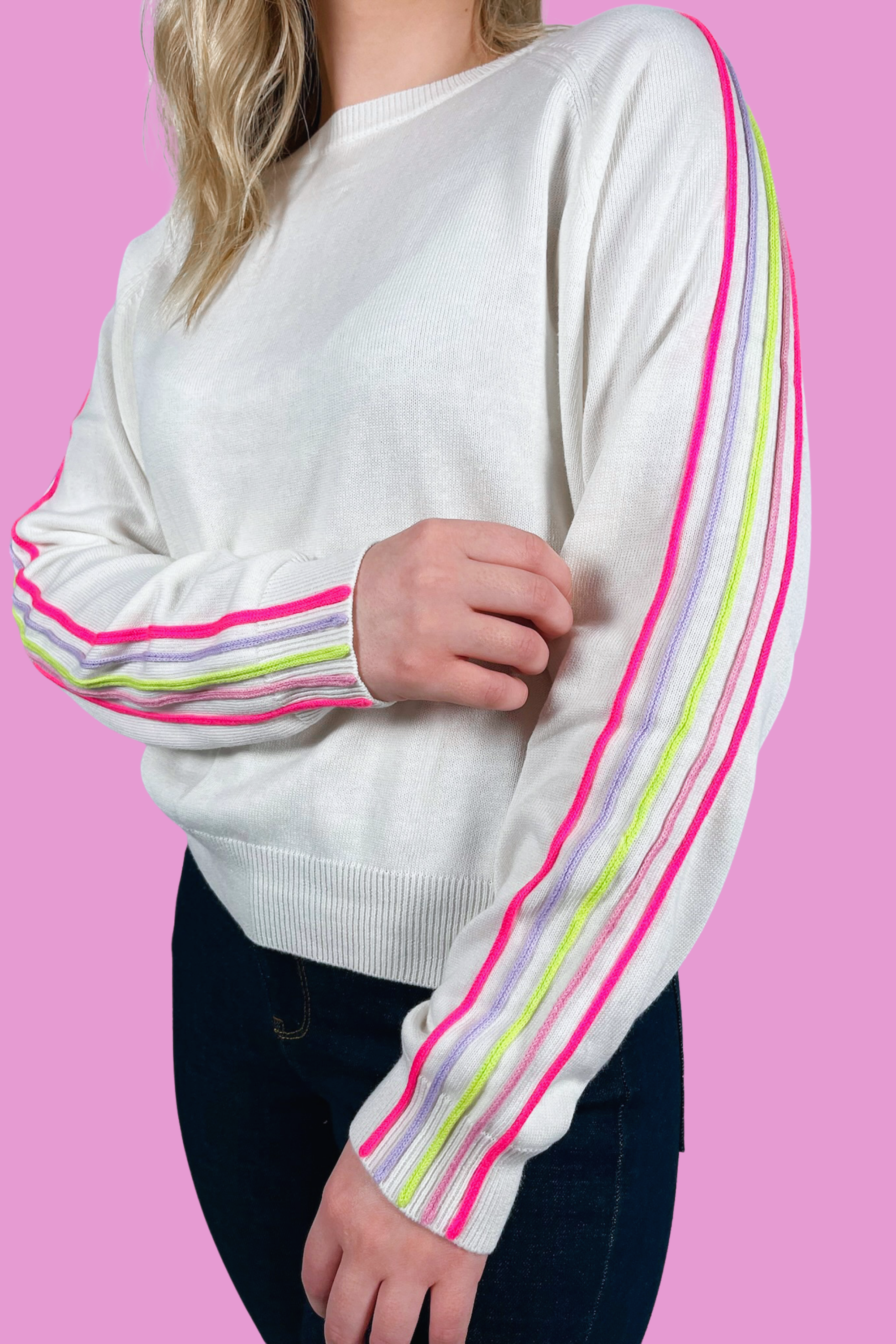 Sporty Multicolor Stripe Sweater - Ice/Pink