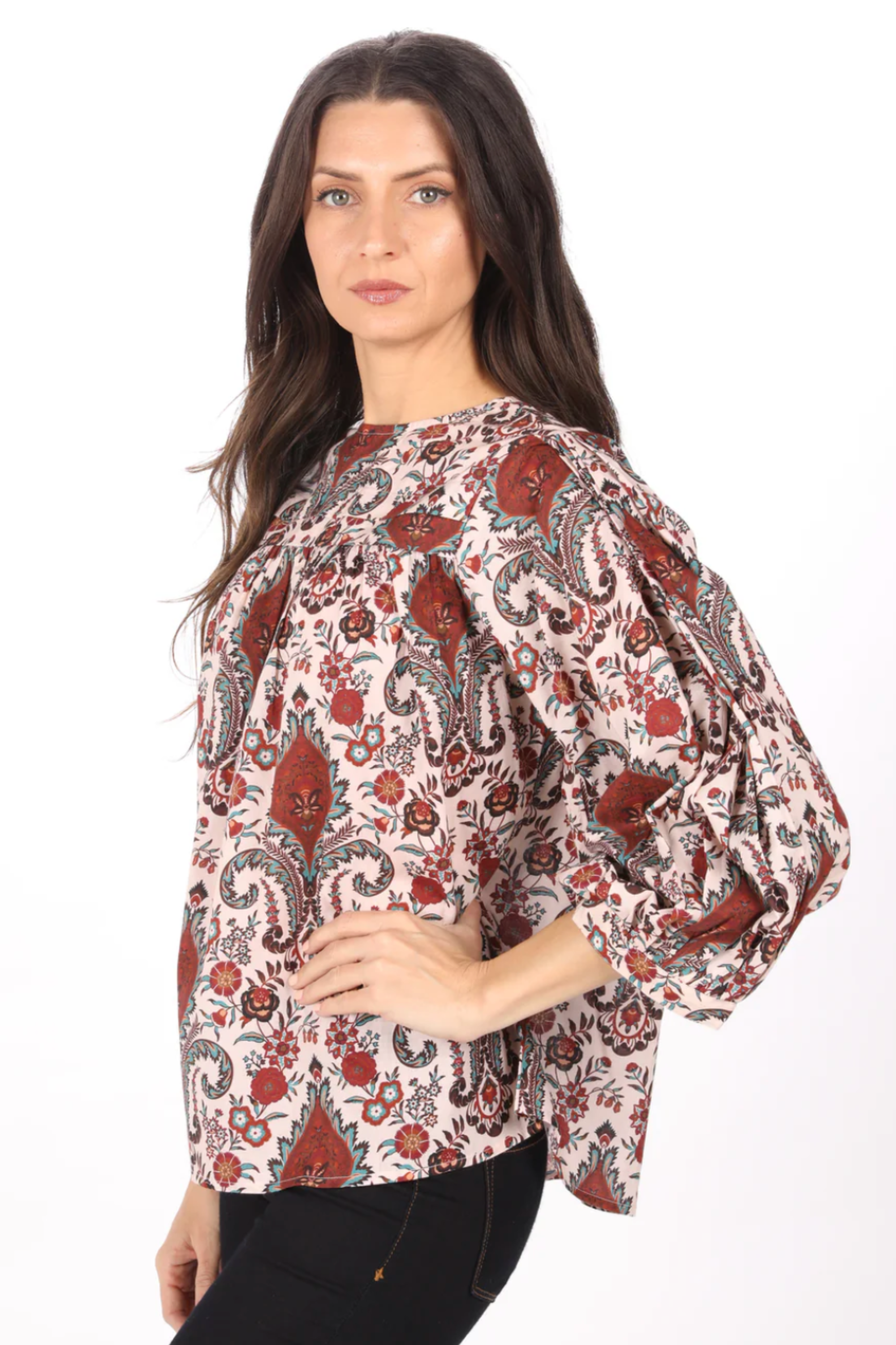 Johanna Paisley Long Sleeve Top - Bordeaux