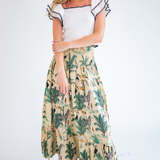 Britt Smocked Maxi Skirt - Ivory Tropical