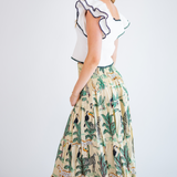 Britt Smocked Maxi Skirt - Ivory Tropical