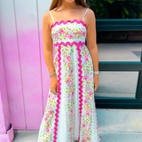 Riley Ric Rac Maxi Dress - White Floral