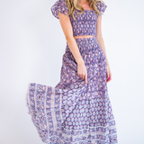 Britt Smocked Maxi Skirt - Purple Mix