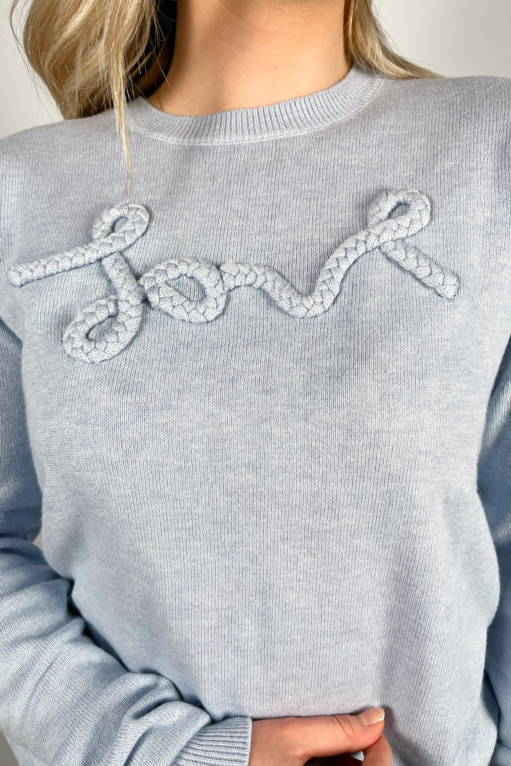 Lindsey Rope Braided Love Crewneck - Frost Blue