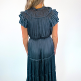 Dani Ruffle Midi Dress - Navy