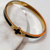 Clover Enamel Bangle - Black