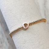 Heart Enamel Gold Bead Bracelet - Pink