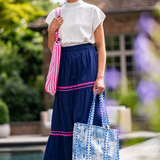 Ella Ric Rac Maxi Skirt - Navy/Pink