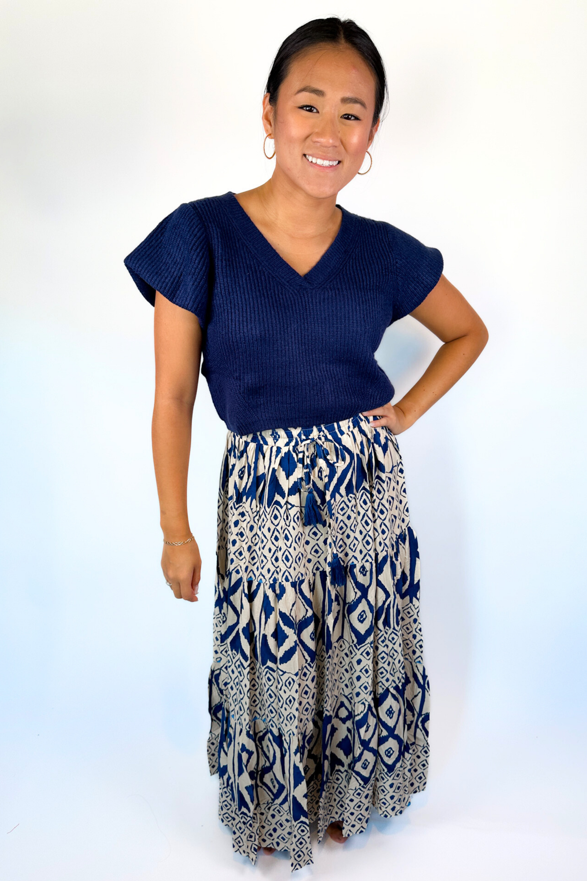 Maya Geometric Maxi Skirt - Deep Blue