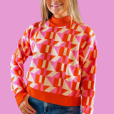 Chloe Geometric Sweater - Pink/Orange