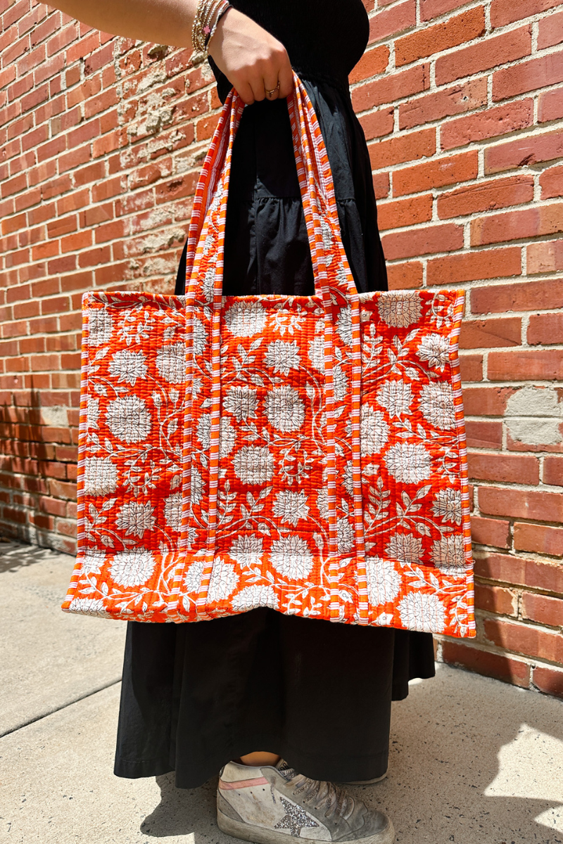 Coco Reversible Tote Bag - Orange Floral