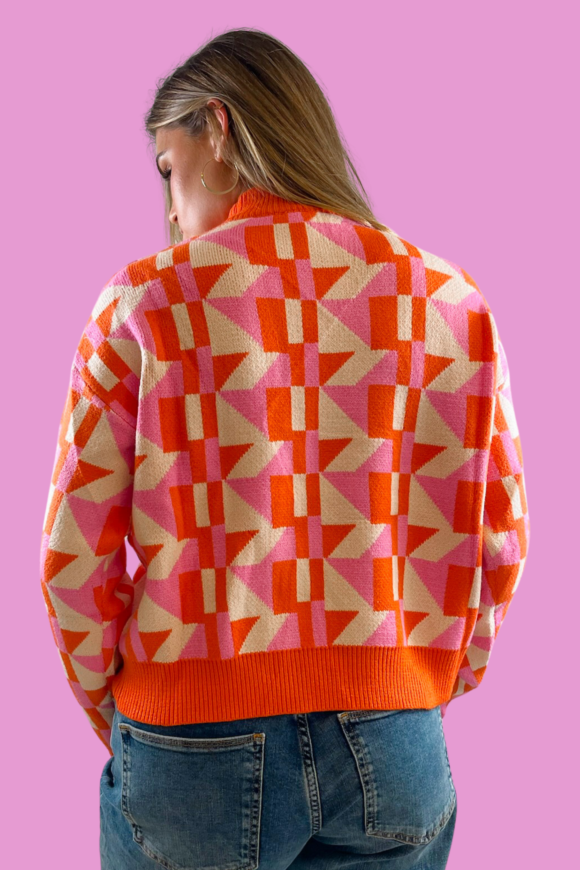 Chloe Geometric Sweater - Pink/Orange