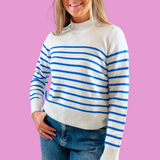 Saylor Stripe Cashmere Sweater - White/Blue