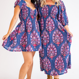 Abby Sweetheart Mini Dress - Big Navy Magenta Floral