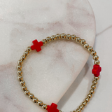 Gold Bead Cross Bracelet - Red