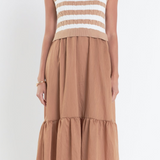 Roe Mixed Media Midi Dress - Camel/White