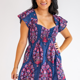 Abby Sweetheart Mini Dress - Big Navy Magenta Floral