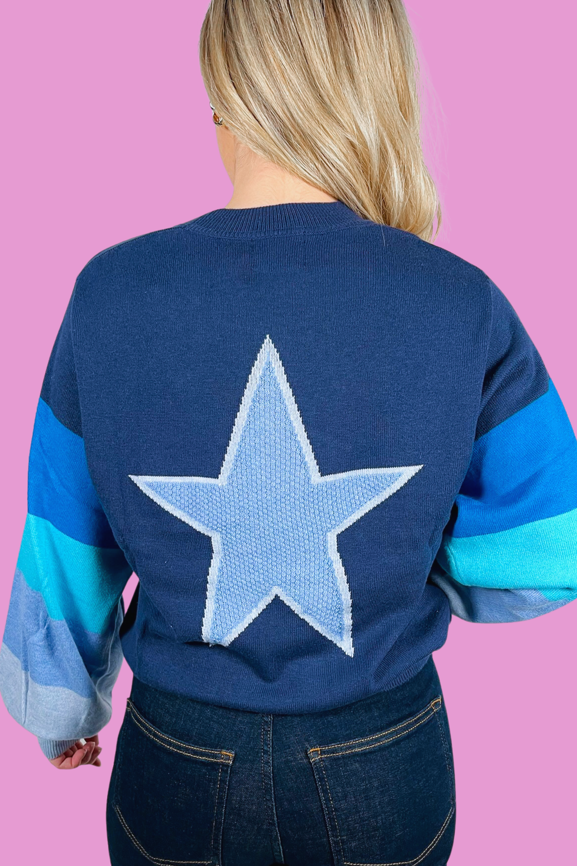 Sophie Duel Color Star Back Sweater - Sailor/Blue