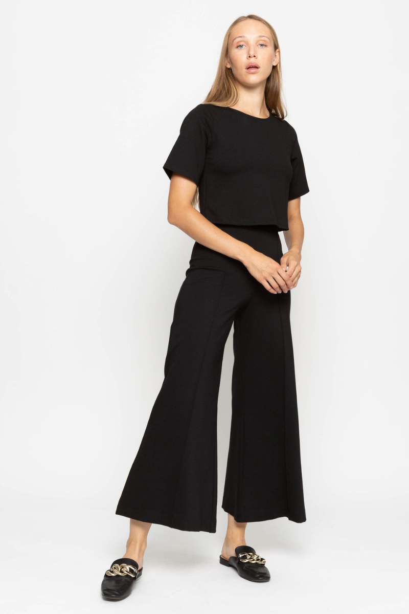 Ripley Ankle Ponte Wide Leg Pant - Black