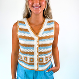 Chloe Crochet Vest - Light Blue/Mustard