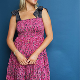 Joy Bow Blockprint Maxi Dress - Magenta Blossom